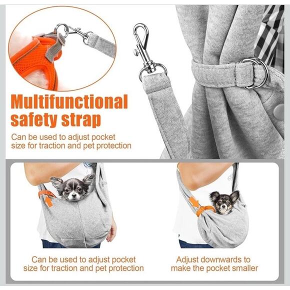 TOMKAS Dog Sling Carrier Gray for Small Dogs & Puppies 2–7 lbs - Picture 4 of 4